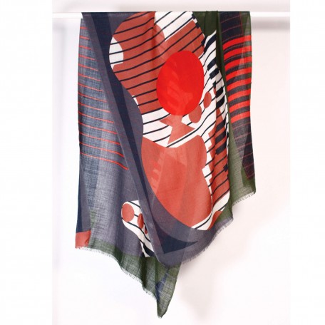 Printed scarf in green and red MaPoésie Orchestre Brun
